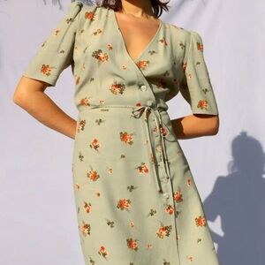 Rouje Paris Gabin Floral Midi Wrap Dress in Sage